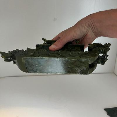 Three Matching Hand Carved Jade Dragon Boat Sculptures (LR-RG)