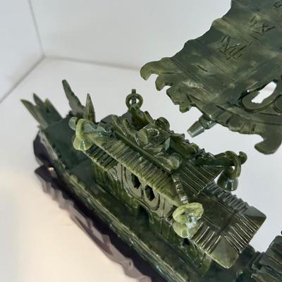 Three Matching Hand Carved Jade Dragon Boat Sculptures (LR-RG)