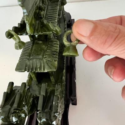 Three Matching Hand Carved Jade Dragon Boat Sculptures (LR-RG)