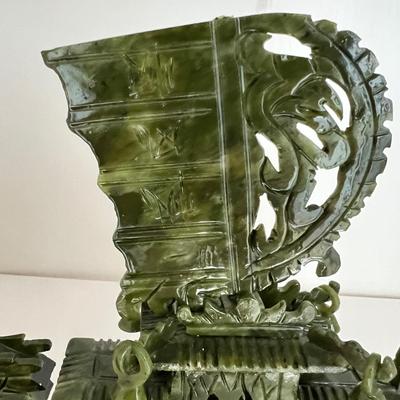Three Matching Hand Carved Jade Dragon Boat Sculptures (LR-RG)