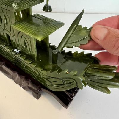 Three Matching Hand Carved Jade Dragon Boat Sculptures (LR-RG)
