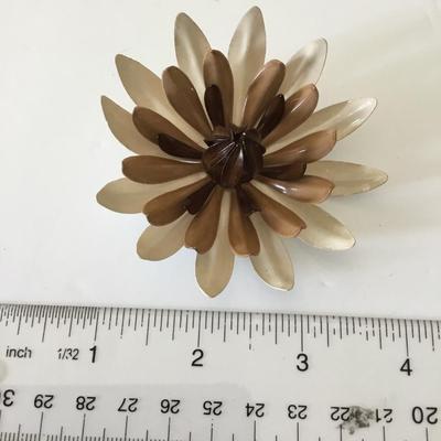 Mid century, light, peach and brown two tone enamel flower brooch