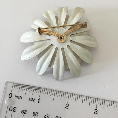 Mid century, light, peach and brown two tone enamel flower brooch