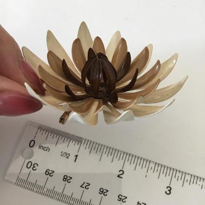 Mid century, light, peach and brown two tone enamel flower brooch