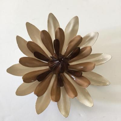 Mid century, light, peach and brown two tone enamel flower brooch