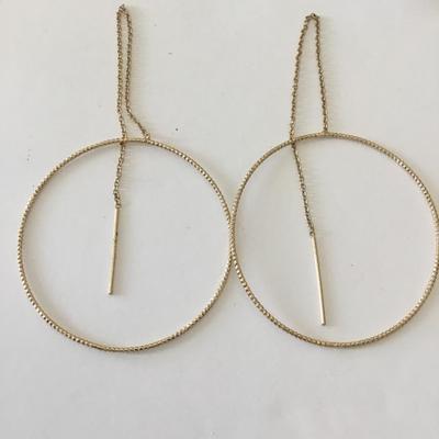 Beautiful, gold, toned hoop, thread, dangle earrings