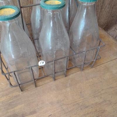 Set of Six Vintage Dairy Milk Bottles with Paper Lids Clover Hill Farms Three with White Milk and Three with Chocolate Milk Lids includes...