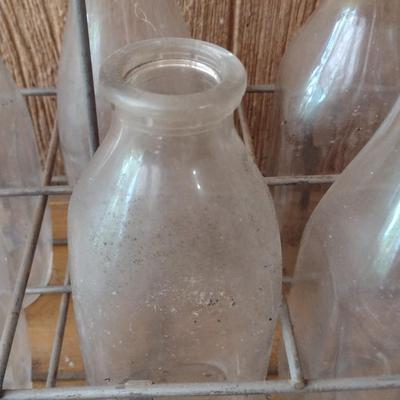 Set of Six Vintage Dairy Milk Bottles with Paper Lids Clover Hill Farms 3 with White Milk and 3 with Chocolate Milk Lids Includes Metal...