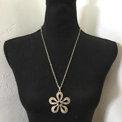 Vintage, silver, toned, flower statement, necklace