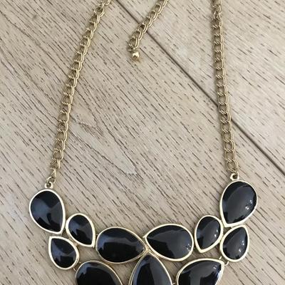 Vintage nice premier, design, black enamel, gold tone, statement, necklace