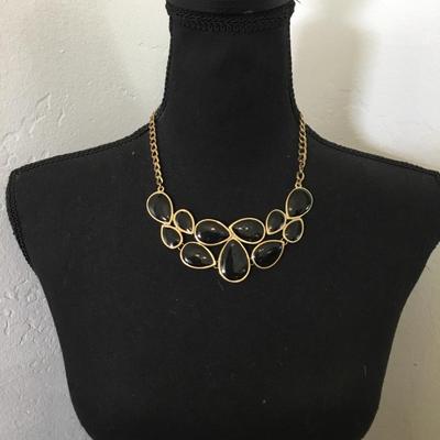 Vintage nice premier, design, black enamel, gold tone, statement, necklace