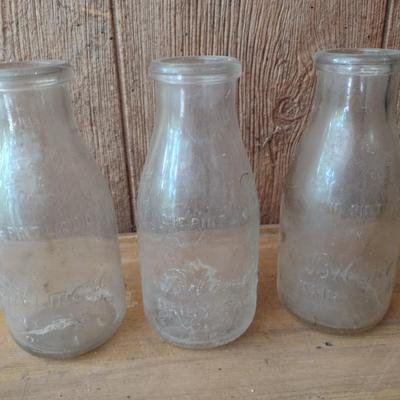 Set of Three Vintage Biltmore Dairy Farm Pint Glass Milk Bottles (#20)