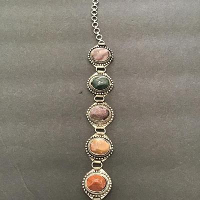 SilverTone bracelet with polished stones