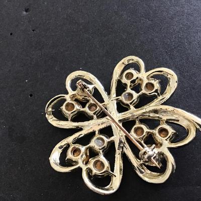 Green Gold Tone Flower Brooch Vintage