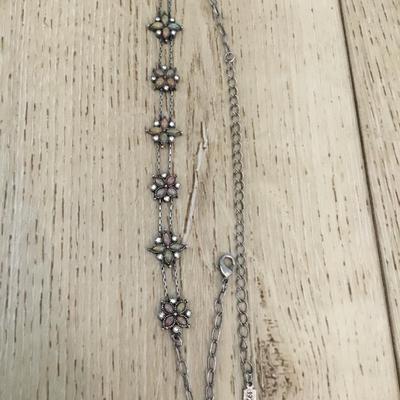 Vintage 1928 Company, Silver-tone, iridescent, flower, choker necklace