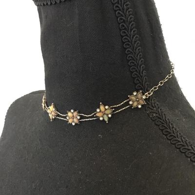 Vintage 1928 Company, Silver-tone, iridescent, flower, choker necklace