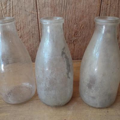 Set of Three Vintage Biltmore Dairy Farm One Quart Glass Milk Bottles (#26)