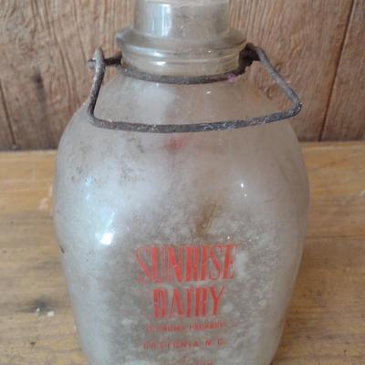 Vintage Sunrise Dairy Gastonia, NC Painted Logo One Gallon Glass Milk Bottle (#35)