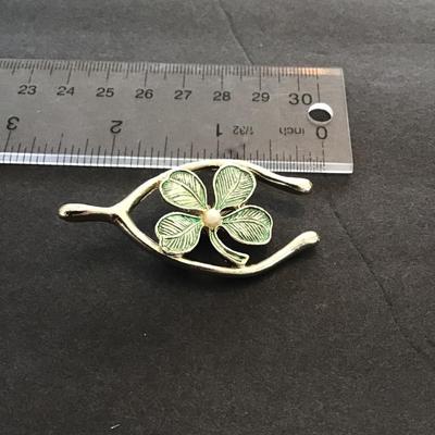Sale Photo Thumbnail #54: Gold tone, vintage, Wishbone, four leaf clover, brooch by Gerry please see attached photos