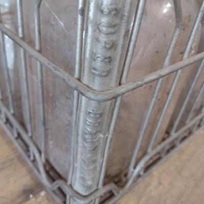 Vintage Wire Milk Crate with Unmarked Glass Milk Bottles Various Sizes (#37)