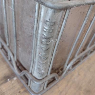 Vintage Wire Milk Crate with Unmarked Glass Milk Bottles Various Sizes (#37)