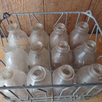 Vintage Wire Milk Crate with Majority are Marked Foremost Glass Milk Bottles Pint Sizes (#38)