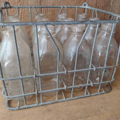 Vintage Wire Milk Crate with Majority are Marked Foremost Glass Milk Bottles Pint Sizes (#38)