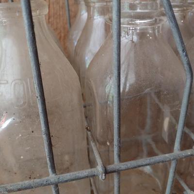Vintage Wire Milk Crate with Majority are Marked Foremost Glass Milk Bottles Pint Sizes (#38)
