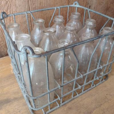 Vintage Wire Milk Crate with Majority are Marked Foremost Glass Milk Bottles Pint Sizes (#38)