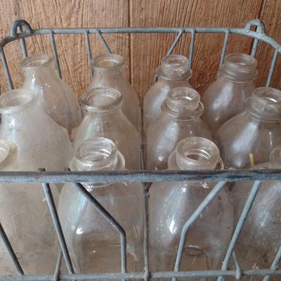 Vintage Wire Milk Crate with Majority are Marked Foremost Glass Milk Bottles Pint Sizes (#38)