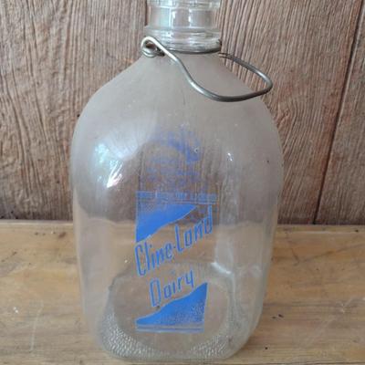 Vintage Cline-Land Painted Logo Dairy Glass One Gallon Milk Bottle (#43)