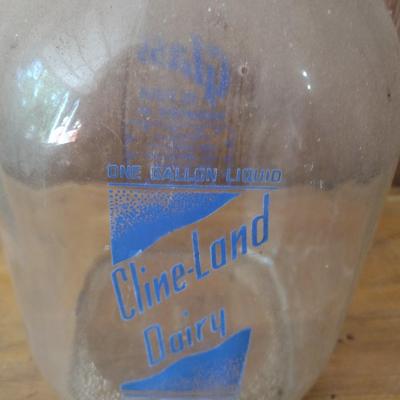 Vintage Cline-Land Painted Logo Dairy Glass One Gallon Milk Bottle (#43)