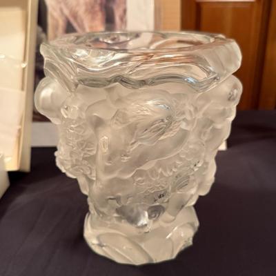 Frosted Crystal Vase with Raised Cherub Decoration