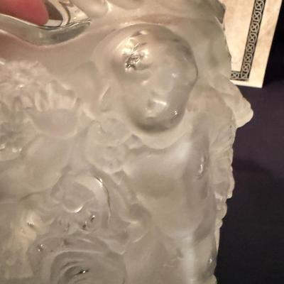 Frosted Crystal Vase with Raised Cherub Decoration