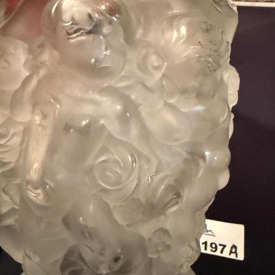 Frosted Crystal Vase with Raised Cherub Decoration