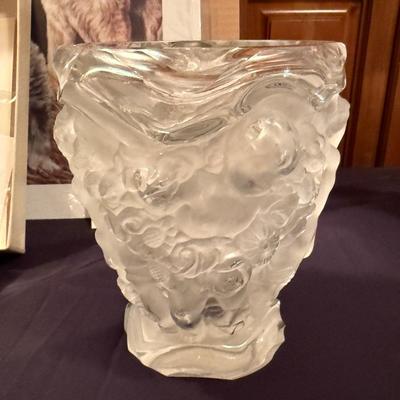 Frosted Crystal Vase with Raised Cherub Decoration