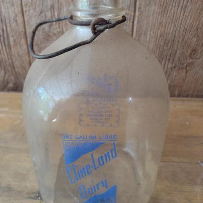 Vintage Cline-Land Painted Logo Dairy Glass One Gallon Milk Bottle (#44)