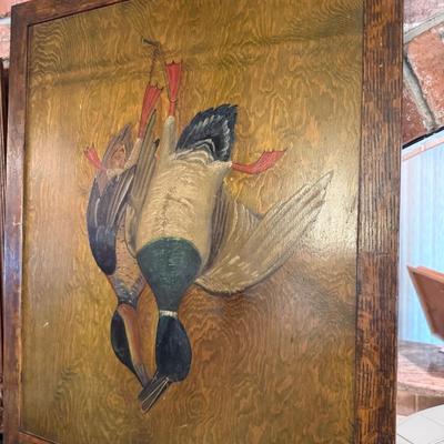 Framed Hand Painted Ducks on Wood Panel Signed "E. Shulz"
