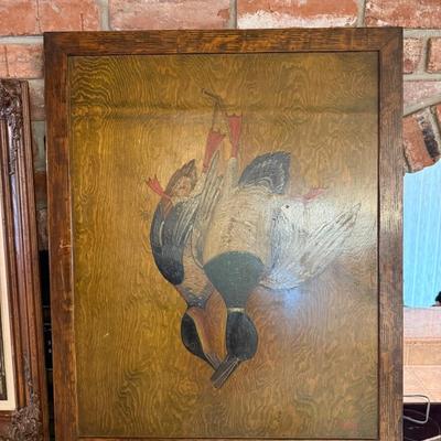 Framed Hand Painted Ducks on Wood Panel Signed "E. Shulz"