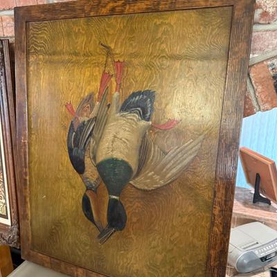Framed Hand Painted Ducks on Wood Panel Signed "E. Shulz"