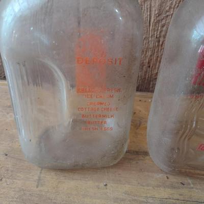 Set of Three Vintage Painted Logo Dairy Glass Half Gallon Milk Bottles Gerow's Dairy, Black's Dairy and Coburg (#45)