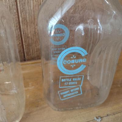 Set of Three Vintage Painted Logo Dairy Glass Half Gallon Milk Bottles Gerow's Dairy, Black's Dairy and Coburg (#45)