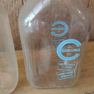 Set of Three Vintage Painted Logo Dairy Glass Half Gallon Milk Bottles Gerow's Dairy, Black's Dairy and Coburg (#45)