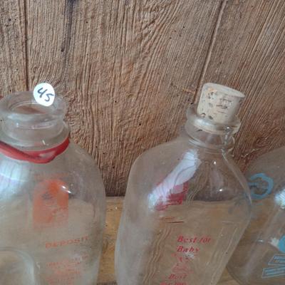 Set of Three Vintage Painted Logo Dairy Glass Half Gallon Milk Bottles Gerow's Dairy, Black's Dairy and Coburg (#45)