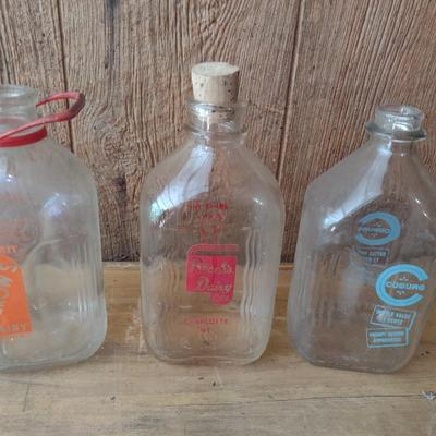 Set of Three Vintage Painted Logo Dairy Glass Half Gallon Milk Bottles Gerow's Dairy, Black's Dairy and Coburg (#45)