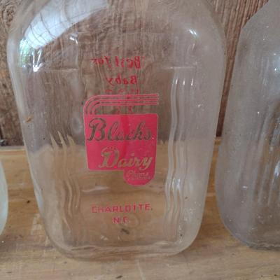Set of Three Vintage Painted Logo Dairy Glass Half Gallon Milk Bottles Gerow's Dairy, Black's Dairy and Coburg (#45)