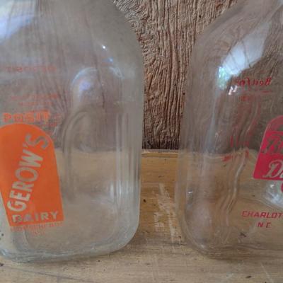 Set of Three Vintage Painted Logo Dairy Glass Half Gallon Milk Bottles Gerow's Dairy, Black's Dairy and Coburg (#45)