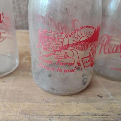 Set of Seven Vintage Painted Logo Dairy Glass Half Pint Milk Bottles Various Dairy Farms (#46)