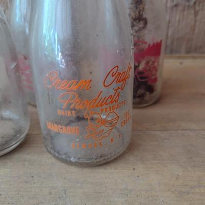 Set of Seven Vintage Painted Logo Dairy Glass Half Pint Milk Bottles Various Dairy Farms (#46)