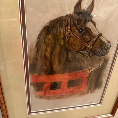 Framed Original Horse Matted Art Painting / Drawing
